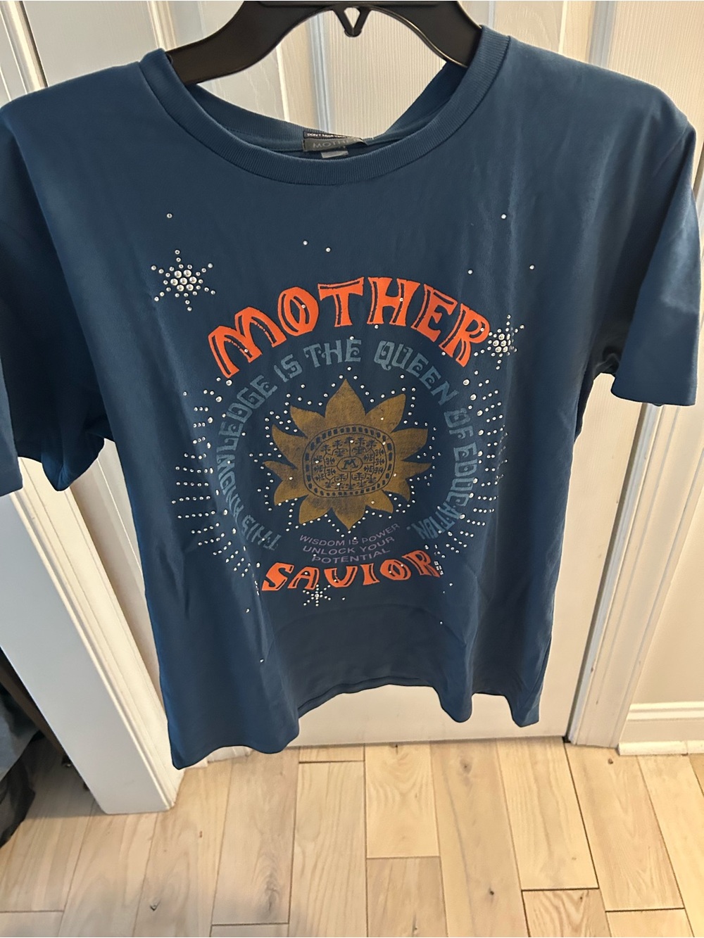 NWT MOTHER DENIM graphic tee with rhinestones.
